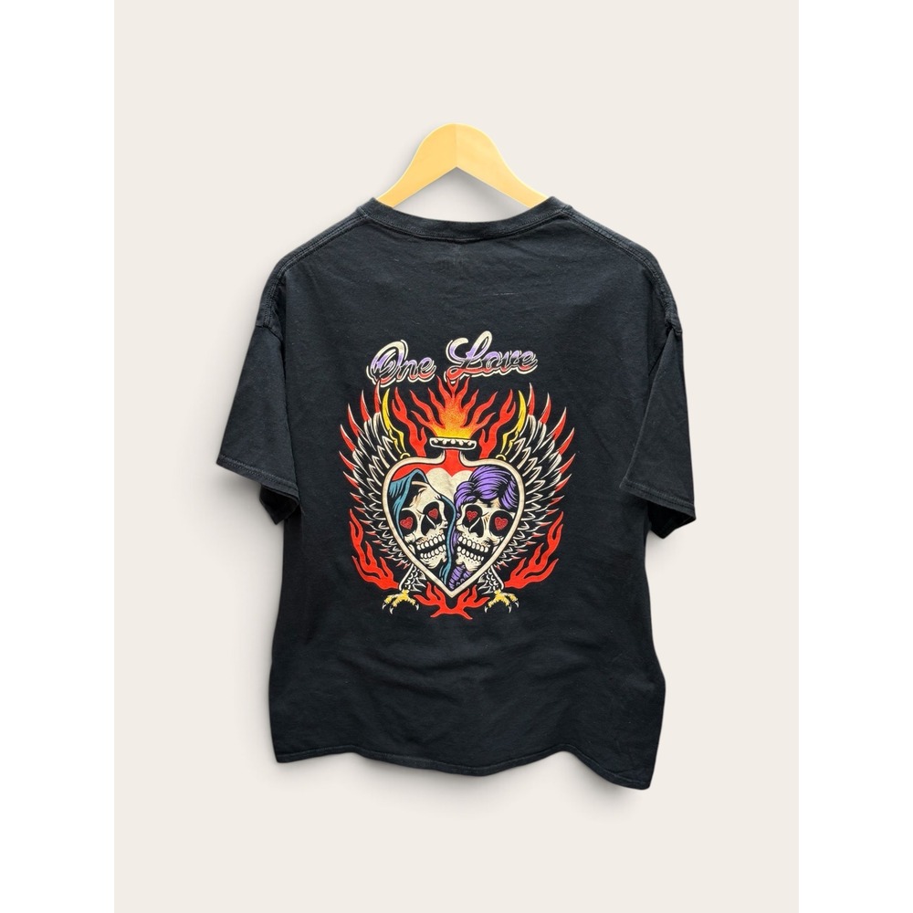 Bone Threads One Love Skull Heart Graphic Tee Shirt Black XL Cotton Streetwear